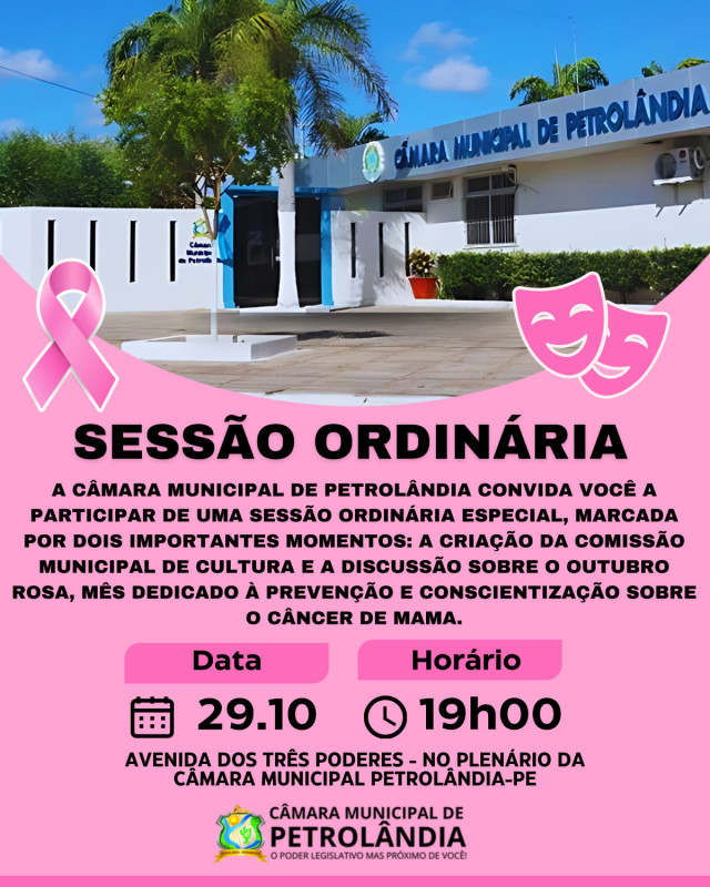 Câmara Municipal de Petrolândia realiza Sessão Ordinária Especial com pauta sobre Cultura e Outubro Rosa