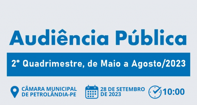 Convite: Audiência Pública Quadrimestral será realizada no próximo dia 28